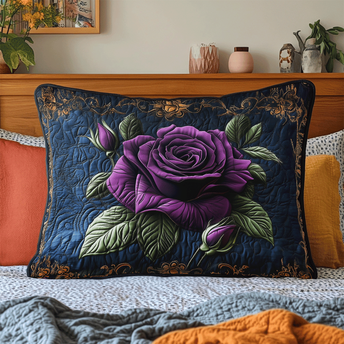 Funda de Almohada Acolchada Elegancia Lavanda