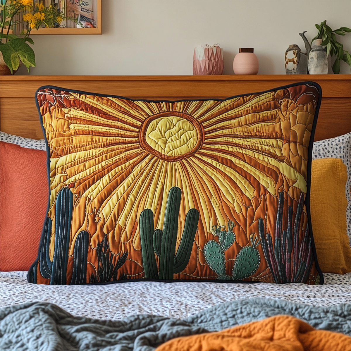 Funda de Almohada Acolchada Cactus Sunrise