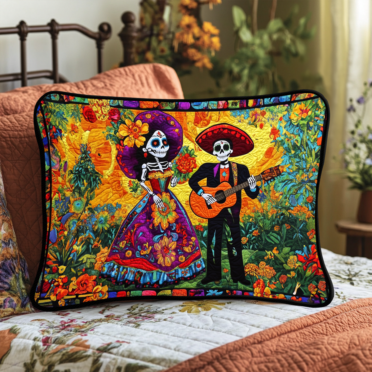 Funda de Almohada Acolchada Dia De Los Muertos
