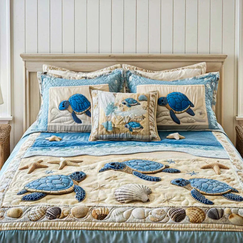 Conjunto de ropa de cama acolchada de 3 piezas Ondas del Océano