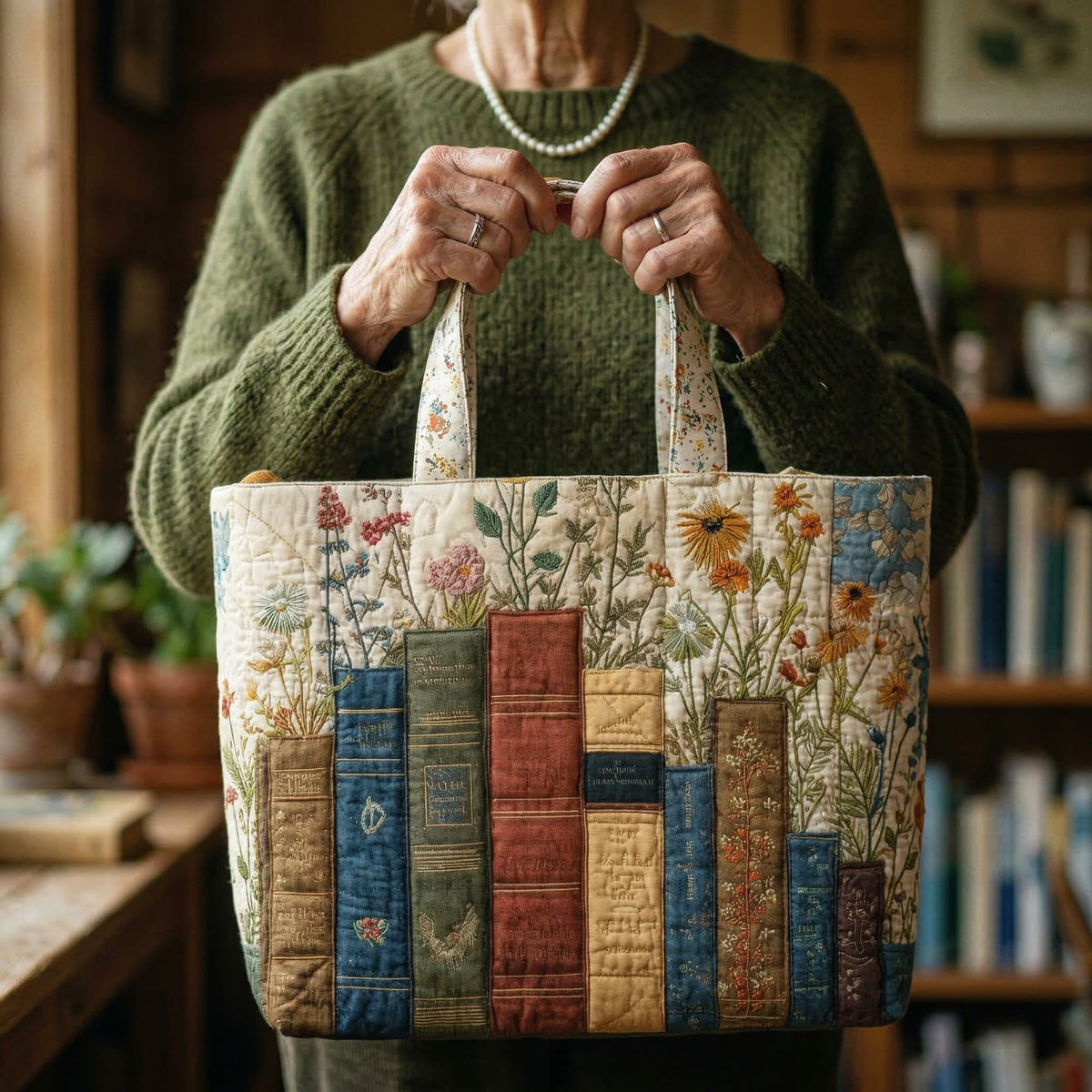 Bolsa Acolchada Colección Libros y Flores